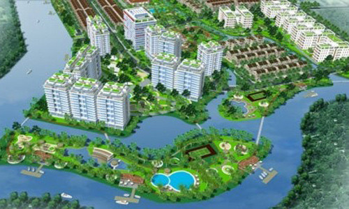 Phối cảnh khu dân cư Nhơn Đức, huyện Nhà Bè đang được Công ty Vạn Phát Hưng đàm phán bán một phần (30 hecta) cho 2 trường đại học.