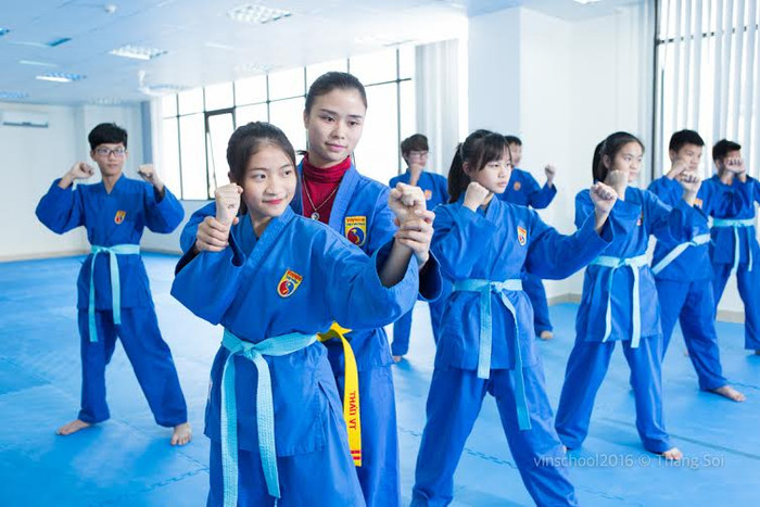 Môn võ cổ truyền Vovinam Việt Võ Đạo được giảng dạy phổ cập trên toàn hệ thống đã tạo nên bản sắc riêng có cho học sinh Vinschool. Môn võ cổ truyền Vovinam Việt Võ Đạo được giảng dạy phổ cập trên toàn hệ thống đã tạo nên bản sắc riêng có cho học sinh Vinschool.