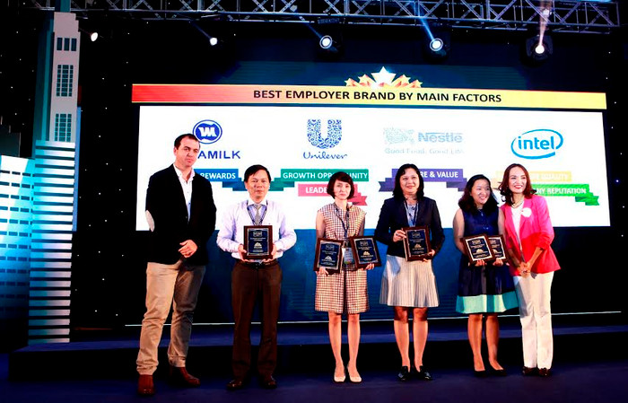 Ông Lê Mỹ Hà - Trưởng ban Đào tạo, Phòng Nhân sự (thứ 2 từ bên trái sang), đại diện Vinamilk nhận chứng nhận “Nơi làm việc tốt nhất Việt Nam năm 2015” và thương hiệu nhà tuyển dụng hấp dẫn nhất ở tiêu chí Lương, Thưởng, Phúc lợi. Ông Lê Mỹ Hà - Trưởng ban Đào tạo, Phòng Nhân sự (thứ 2 từ bên trái sang), đại diện Vinamilk nhận chứng nhận “Nơi làm việc tốt nhất Việt Nam năm 2015” và thương hiệu nhà tuyển dụng hấp dẫn nhất ở tiêu chí Lương, Thưởng, Phúc lợi.