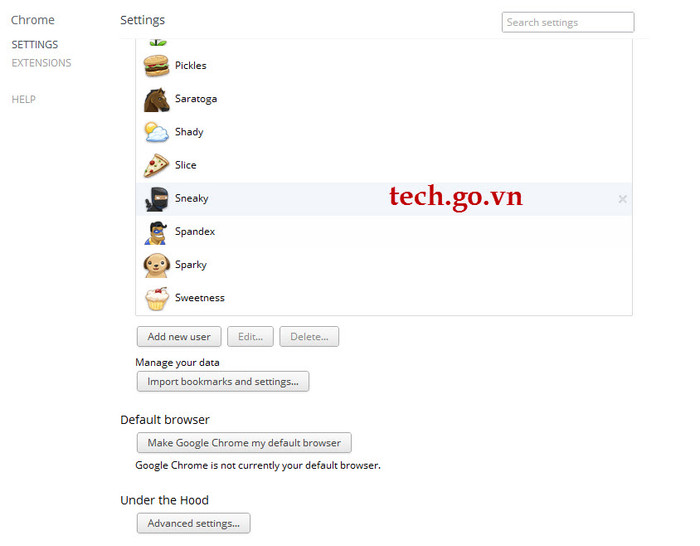 Hộp thoại cấu hình Google Chrome 19 Dev chỉ còn hai thẻ. Hộp thoại cấu hình Google Chrome 19 Dev chỉ còn hai thẻ.