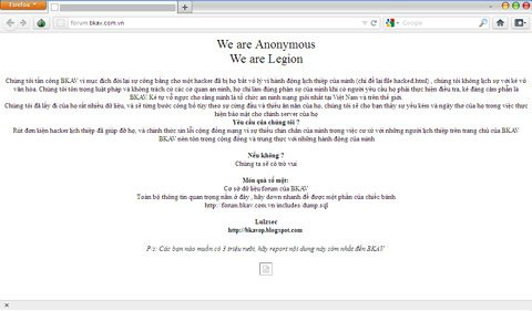 Thông điệp hacker để lại. Ảnh chụp màn hình (Nguồn: HVA) Thông điệp hacker để lại. Ảnh chụp màn hình (Nguồn: HVA)
