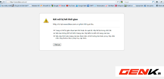 Không thể kết nối tới địa chỉ bkav.com.vn vào lúc 22h ngày 4/2