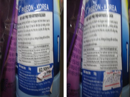 Với bột giặt phụ trợ Oxygen Bleac, giá siêu thị dán trên sản phẩm là 103.000 đồng, tuy nhiên giá của nhà sản xuất ghi trên sản phẩm là 68.000 đồng. Với bột giặt phụ trợ Oxygen Bleac, giá siêu thị dán trên sản phẩm là 103.000 đồng, tuy nhiên giá của nhà sản xuất ghi trên sản phẩm là 68.000 đồng.