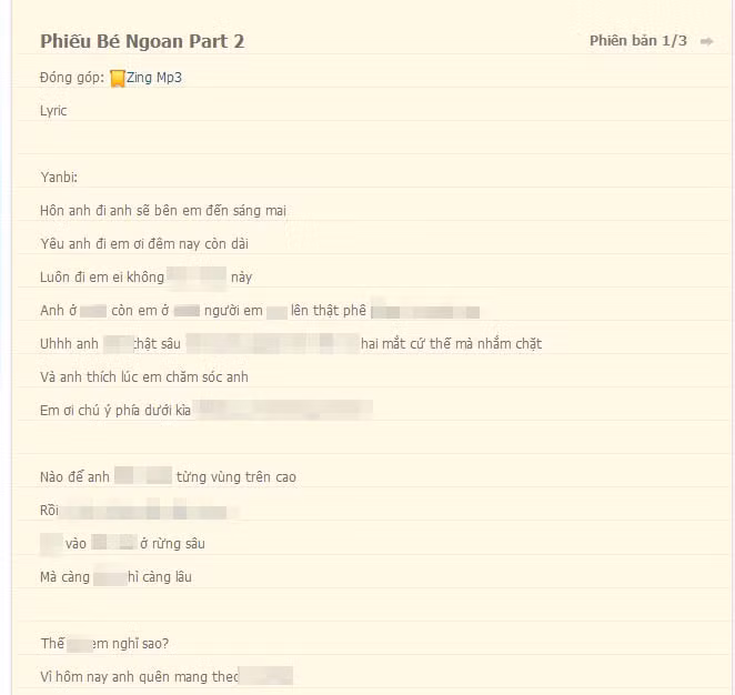 Tác phẩm thiếu văn hóa của các tác giả Mr.T và Yanbi trên trang Zing MP3.