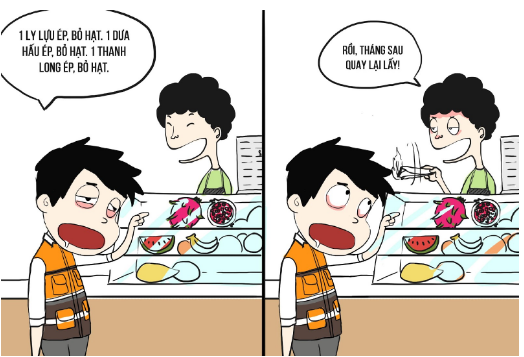 Được cử đi mua nước ép trái cây thì cứ xác định là chờ dài cổ cả hội nhé! Được cử đi mua nước ép trái cây thì cứ xác định là chờ dài cổ cả hội nhé!