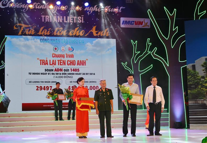 Đại diện Vietcombank, ông Phạm Mạnh Thắng - Phó Tổng giám đốc (thứ 2 từ phải sang) đón nhận sự tri ân của Hội Hỗ trợ gia đình liệt sĩ Việt Nam đối với những đóng góp cho công tác đền ơn đáp nghĩa tại chương trình “Trả lại tên cho anh”. Đại diện Vietcombank, ông Phạm Mạnh Thắng - Phó Tổng giám đốc (thứ 2 từ phải sang) đón nhận sự tri ân của Hội Hỗ trợ gia đình liệt sĩ Việt Nam đối với những đóng góp cho công tác đền ơn đáp nghĩa tại chương trình “Trả lại tên cho anh”.