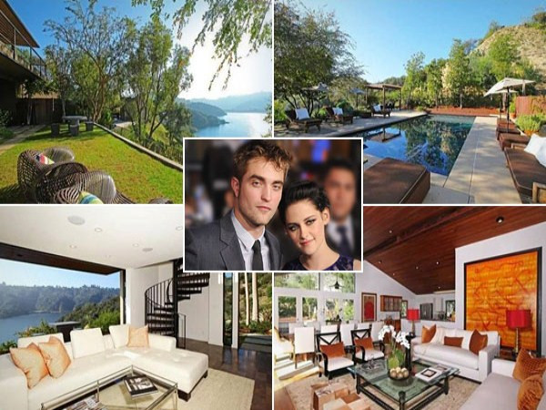 3. Robert Pattinson và Kristen Steward Địa điểm: Bel Air, California Giá bán 5,995 triệu USD Có diện tích 376 m2, gồm 5 phòng ngủ, 5 phòng tắm, căn nhà của chàng “ ma cà rồng” tận dụng tốt ánh sáng tự nhiên. Từ đây có thể nhìn ra một hồ chứa nước năm giữa khe núi, khung cảnh khá thơ mộng.