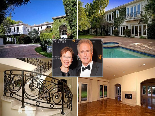 5. Warren Beatty và Annette Bening Địa điểm: Beverly Hills, California Giá thuê 25.000 USD/tháng Nằm trên diện tích 929 m2, ngôi nhà có tới 6 phòng ngủ và 8 phòng tắm, ngôi nhà được ốp sàn gỗ, có một cầu thang hầm hồ, lan can bằng sắt với những họa tiết hoa văn. Một khoảng sân rộng rãi với những cây sồi và một hồ bơi.