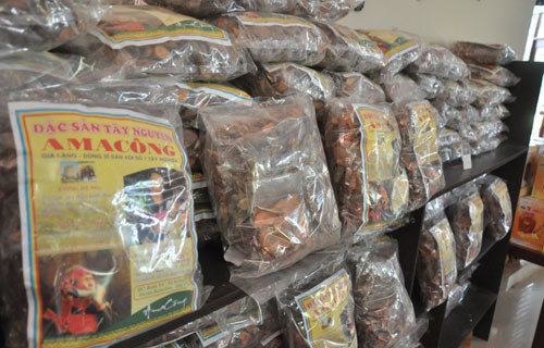 Thang thuốc Ama Kông được cho là cường dương, bổ thận… bày bán khắp điểm du lịch, chợ ở Tây Nguyên. Thang thuốc Ama Kông được cho là cường dương, bổ thận… bày bán khắp điểm du lịch, chợ ở Tây Nguyên.