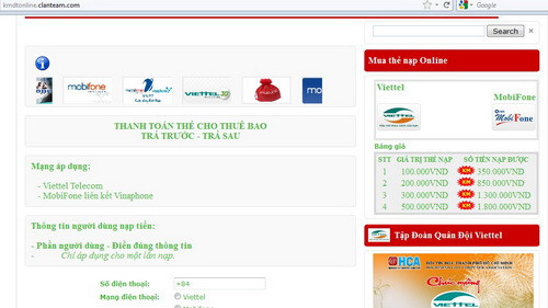 Cảnh báo: Thêm 1 website lừa nạp tiền điện thoại ảnh 1 Cảnh báo: Thêm 1 website lừa nạp tiền điện thoại ảnh 1