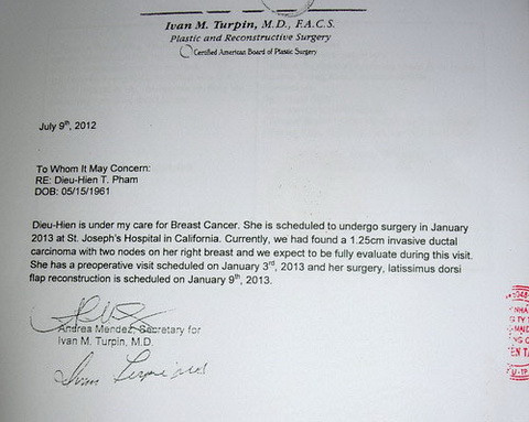 Theo bác sĩ, bà Diệu Hiền được xếp lịch phẫu thuật vào tháng giêng năm 2013 tại Bệnh viện Thánh Giuse ở California. Theo bác sĩ, bà Diệu Hiền được xếp lịch phẫu thuật vào tháng giêng năm 2013 tại Bệnh viện Thánh Giuse ở California.