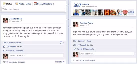 Chia sẻ mới nhất của Jennifer Phạm trên facebook