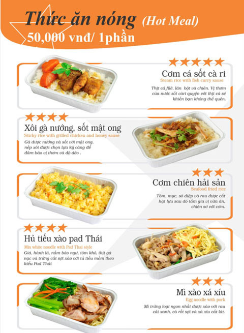 Suất ăn chính của Jetstar đồng giá 50.000 đồng/phần.