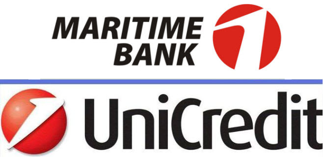 Nhãn hiệu của MaritimeBank (trên) giống bất ngờ với nhãn hiệu của tập đoàn tài chính UniCredit Nhãn hiệu của MaritimeBank (trên) giống bất ngờ với nhãn hiệu của tập đoàn tài chính UniCredit