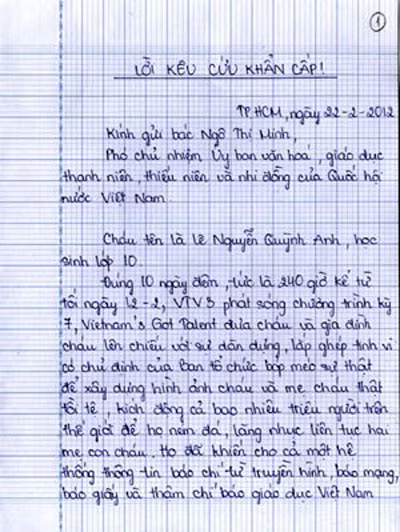 Trong khi dư luận đang phản đối quyết liệt, một bức thư được cho là của bé Quỳnh Anh kêu cứu Quốc hội khiến nhiều người ngỡ ngàng. Sự việc không dừng lại ở phạm vi một chương trình truyền hình mà đã trở thành một vấn đề xã hội cần được xã hội quan tâm.