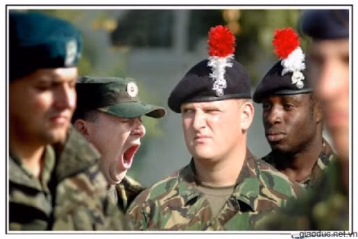 Bị chụp ảnh đúng lúc đang ngáp, anh lính đội mũ lông chim cũng không nghiêm túc cho lắm