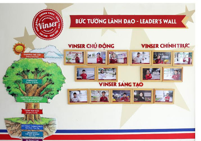 Hàng tháng những học sinh tiêu biểu được vinh danh trên bức tường lãnh đạo The Leader Wall. Hàng tháng những học sinh tiêu biểu được vinh danh trên bức tường lãnh đạo The Leader Wall.
