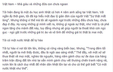 Bức tâm thư được cho là của một du học sinh Nhật Bản gửi người Việt