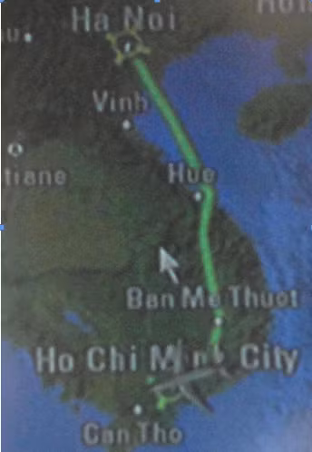 Quỹ đạo đường bay hình con rắn chụp trên máy bay A321 của VNA tuyến Hà Nội- TP.Hồ Chí Minh ngày 23/7/2014. Ảnh: TS Trần Đình Bá.