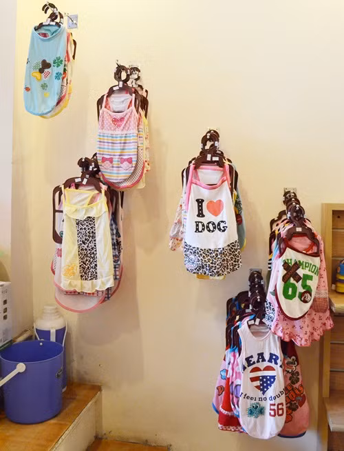 Một dàn trang phục dành cho thú cưng với phong cách treo và phân loại chuyên nghiệp không thua gì shop quần áo thật. Thông thường người chơi chỉ trang bị quần áo cho thú cưng vào mùa đông, mỗi bộ như trong hình có giá khoảng 100.000 đồng tới 120.000 đồng. Một dàn trang phục dành cho thú cưng với phong cách treo và phân loại chuyên nghiệp không thua gì shop quần áo thật. Thông thường người chơi chỉ trang bị quần áo cho thú cưng vào mùa đông, mỗi bộ như trong hình có giá khoảng 100.000 đồng tới 120.000 đồng.