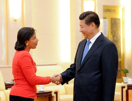 Cố vắn an ninh Mỹ Susan Rice được ông Tập Cận Bình chào đón trong chuyến công du TQ hôm 9/9/2014 Cố vắn an ninh Mỹ Susan Rice được ông Tập Cận Bình chào đón trong chuyến công du TQ hôm 9/9/2014