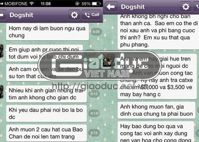 Tin nhắn Minh Chánh gạ Hoàng Yến Tin nhắn Minh Chánh gạ Hoàng Yến