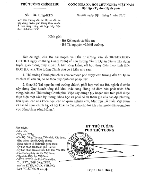 Văn bản của Thủ tướng Chính phủ.