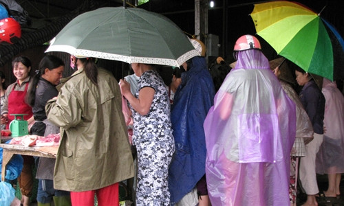 Đội mưa xếp hàng mua thịt lợn. Ảnh: Tiền Phong. Đội mưa xếp hàng mua thịt lợn. Ảnh: Tiền Phong.