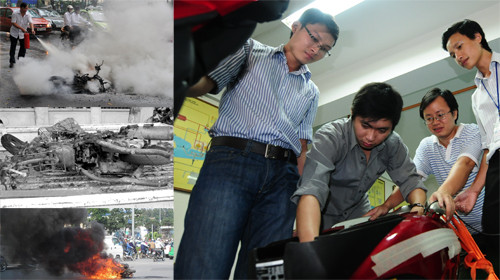 Nguyên nhân các vụ cháy xe xảy ra liên tiếp thời gian qua (ảnh nhỏ) đang được các chuyên gia, trong đó có cán bộ, giảng viên Trường ĐH Bách khoa TP.HCM, giải mã (ảnh lớn). Nguyên nhân các vụ cháy xe xảy ra liên tiếp thời gian qua (ảnh nhỏ) đang được các chuyên gia, trong đó có cán bộ, giảng viên Trường ĐH Bách khoa TP.HCM, giải mã (ảnh lớn).