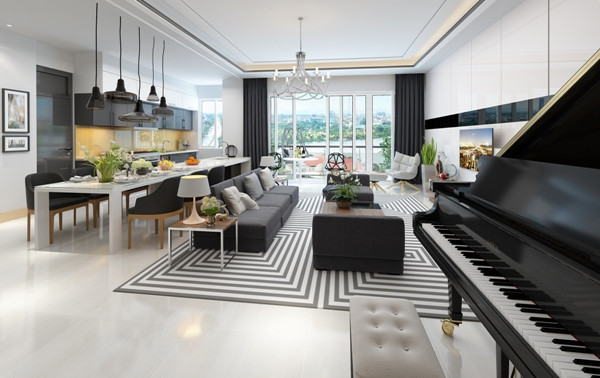 Phòng khách thiết kế rộng thoáng, hiện đại với cửa kính khổ lớn và nội thất châu Âu. Phòng khách thiết kế rộng thoáng, hiện đại với cửa kính khổ lớn và nội thất châu Âu.