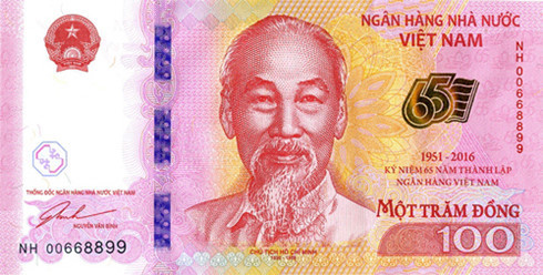 Mặt trước tờ tiền lưu niệm 100 đồng. Mặt trước tờ tiền lưu niệm 100 đồng.