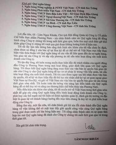 Bức “Tâm thư” của đại gia thủy sản Phương Nam sau khi bỏ đi sang Mỹ. Ảnh: Quốc Huy Bức “Tâm thư” của đại gia thủy sản Phương Nam sau khi bỏ đi sang Mỹ. Ảnh: Quốc Huy