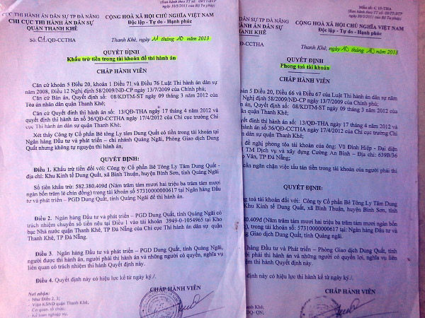 Quyết định phong tỏa, khấu trừ tài khoản của cơ quan thi hành án quận Thanh Khê Quyết định phong tỏa, khấu trừ tài khoản của cơ quan thi hành án quận Thanh Khê
