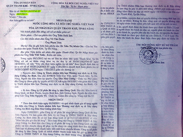 Quyết định của Tòa án nhân dân quận Thanh Khê. Quyết định của Tòa án nhân dân quận Thanh Khê.