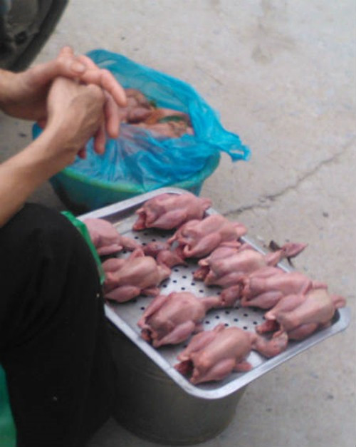Chim ở đây được bán với giá 10.000 đồng- 13.000 đồng/con, đã làm sẵn, bên trong đã có sẵn các loại rau gia vị.