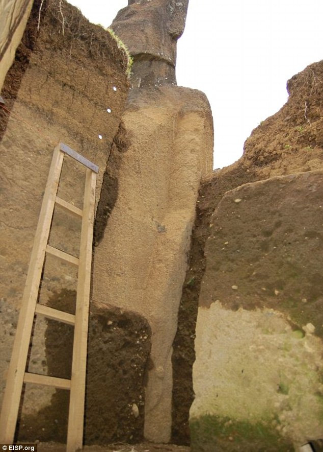 Chân dung bức tượng với đầy đủ thân mình được khai quật trên hòn đảo Easter mới đây. Chân dung bức tượng với đầy đủ thân mình được khai quật trên hòn đảo Easter mới đây.