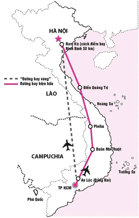 Đường bay thẳng và đường bay hiện nay giữa Hà Nội và TP HCM - Đồ họa: PHƯƠNG ANH Đường bay thẳng và đường bay hiện nay giữa Hà Nội và TP HCM - Đồ họa: PHƯƠNG ANH