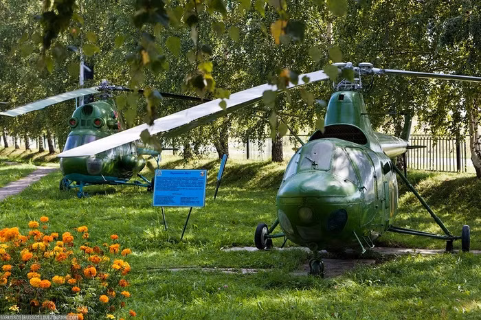 Hình ảnh chiếc trực thăng Mi-1 (bên phải màn hình) và Mi-2 bên trái.