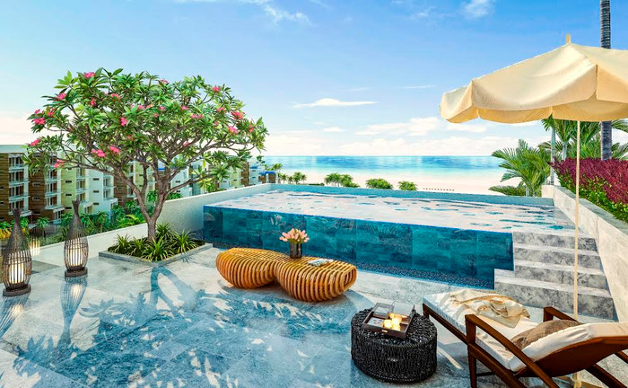 Bể bơi tràn bờ tại Condotel Premier Residences Phu Quoc.