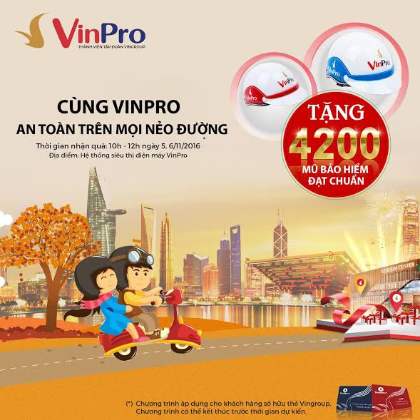 Chương trình tặng 4.200 mũ bảo hiểm cho chủ thẻ VinGroup Card của Vinpro. Chương trình tặng 4.200 mũ bảo hiểm cho chủ thẻ VinGroup Card của Vinpro.