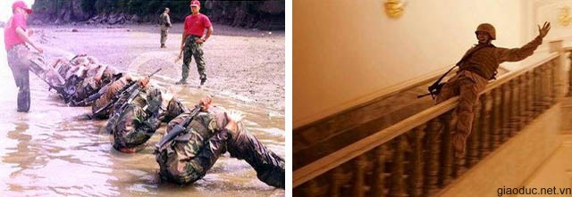 Kiểu luyện binh đáng sợ (trái). Đi kiểu này cho tiện (phải) Kiểu luyện binh đáng sợ (trái). Đi kiểu này cho tiện (phải)