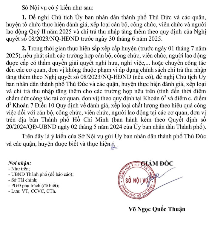 Một phần nội dung Công văn số 3943/SNV-CCVC. (Ảnh: Ánh Dương) cvtntt.jpg