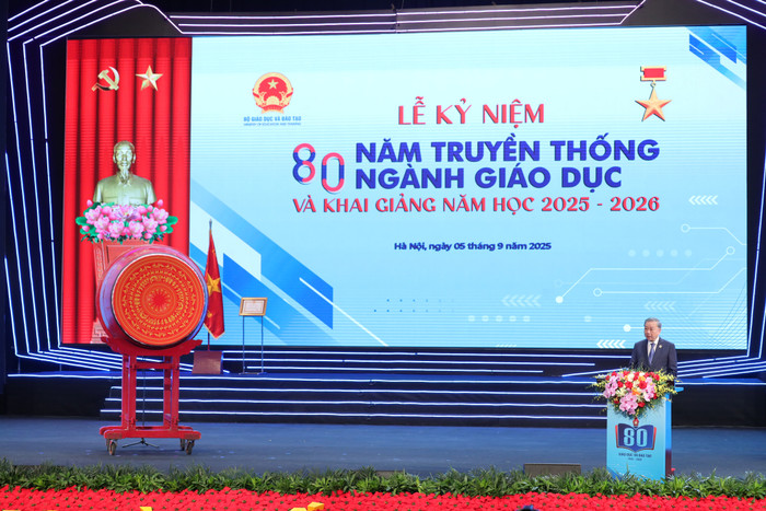 Tổng Bí thư Tô Lâm phát biểu tại Lễ kỷ niệm 80 năm truyền thống ngành Giáo dục và khai giảng năm học mới 2025 – 2026 (ảnh: Bộ Giáo dục và Đào tạo) img-6771.jpg