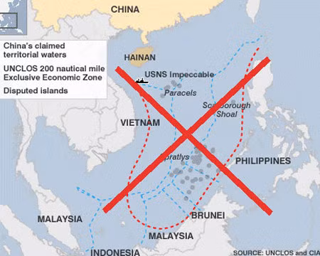 Không chỉ có đường 9 đoạn, mới đây Trung Quốc còn trưng ra bản đồ dọc có đường 10 đoạn bao trọn biển Đông. Luận điệu này không chỉ bị các nước có liên quan phản đối, mà cộng động quốc tế cũng không đồng tình.