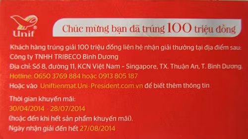 Phiếu trúng thưởng 100 triệu của ông Ẩn bị cho là không hợp lệ .