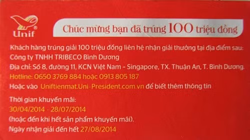 Phiếu trúng thưởng 100 triệu của ông Ẩn bị cho là không hợp lệ (Ảnh: Báo Tiền phong)