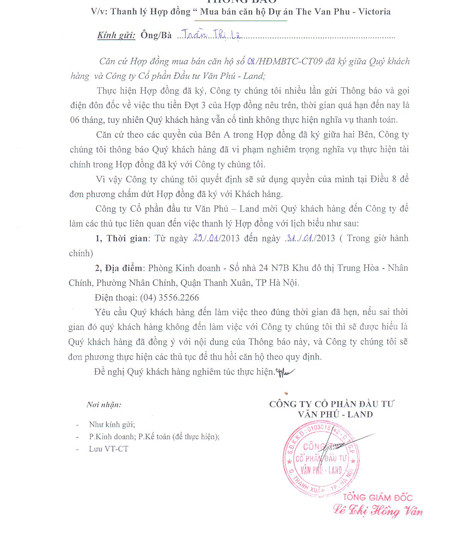 Thông báo thanh lý hợp đồng của chủ đầu tư. Thông báo thanh lý hợp đồng của chủ đầu tư.