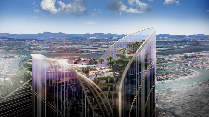 Công trình có quy mô 2 tòa tháp gồm 40 tầng nổi và 2 tầng hầm (Ảnh: Phối cảnh chợ Sắt)