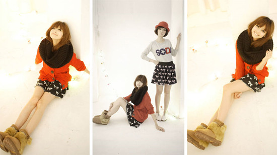 Thật dễ kết hợp khăn và mũ khi bạn diện chiếc chân váy xòe màu đen họa tiết này.