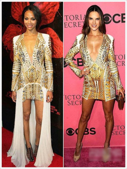 Chiếc váy khoét sâu hình chữ V giúp Alessandra lộ được vòng 1 và đôi chân gợi cảm. Còn Zoe Sanldana thực sự là không hợp chút nào khi cô nàng “sáng tạo” thêm phần gấu váy màu. Chiếc váy khoét sâu hình chữ V giúp Alessandra lộ được vòng 1 và đôi chân gợi cảm. Còn Zoe Sanldana thực sự là không hợp chút nào khi cô nàng “sáng tạo” thêm phần gấu váy màu.